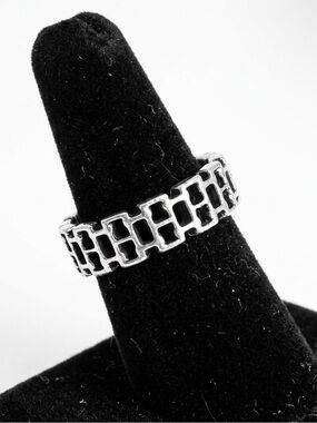 New Sterling Silver Handmade Bohemian Cut Out Brick Minimalist Ring